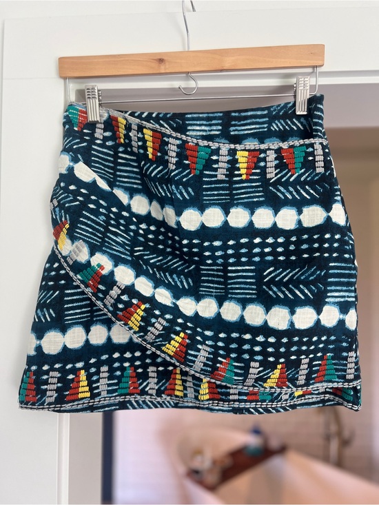 Free People Dresses & Skirts - Free People Boho Teal Wrap Mini Skirt with Multicolor Embroidery